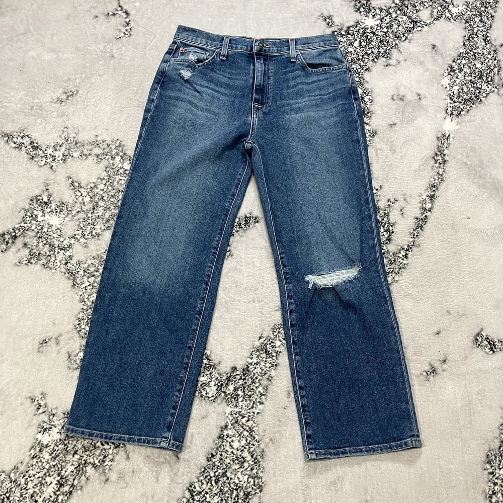 Hudson Noa Straight Leg Crop Jeans‎ Distressed Medium Wash Women's Size 28